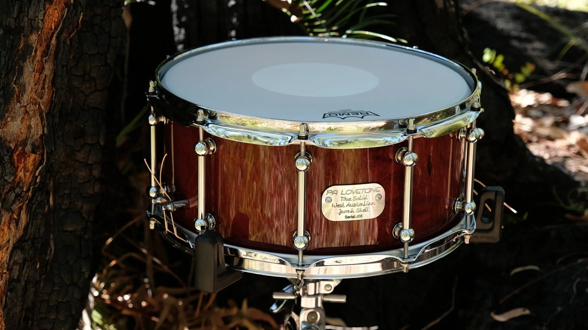 Jarrah snare drum in the bush